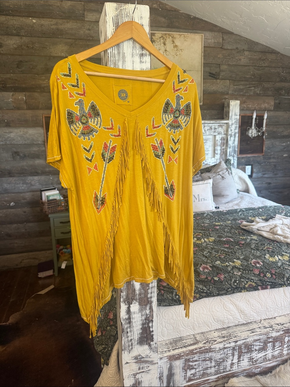Mustard Yellow Beaded Fringe Women's Top
